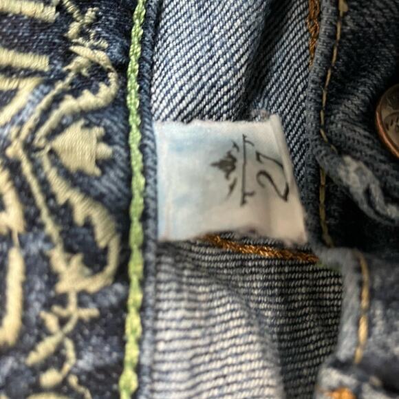 Edun Blue Flare Wide Leg Jeans with Fading and Whiskering 27 - Picture 6 of 8